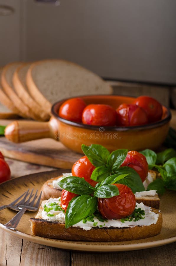 Bread Cheese Spread Baked Tomato Stock Photo Image of fresh
