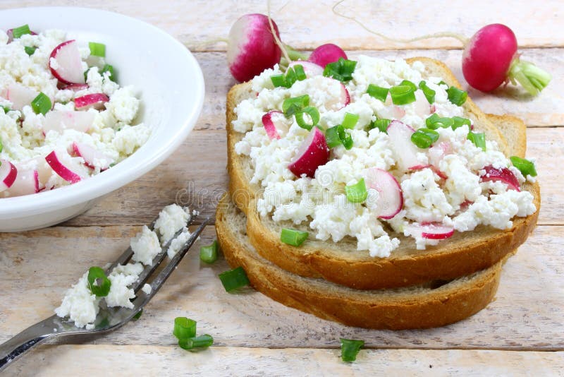 Bread with cottage cheese stock image. Image of gourmet 68670077