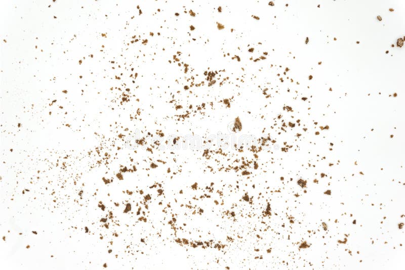Bread Crumbs on a White Background. Scattered Remnants of Bread Stock