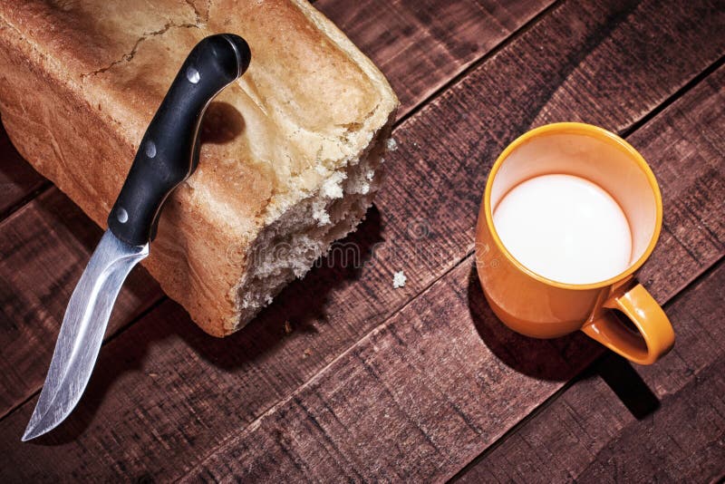 Bread and cup of milk stock image. Image of grain, meal 29316927
