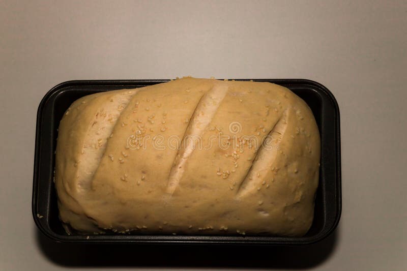 The Bread Dough Has Risen and Ready for Baking. Homemade Yeast Bread