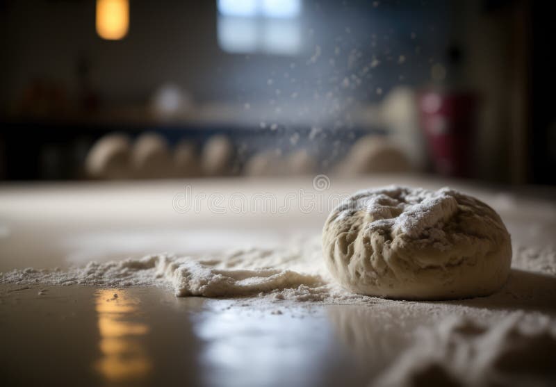 Bread Dough on the Kitchen Counter. Freshly Kneaded Sourdough in