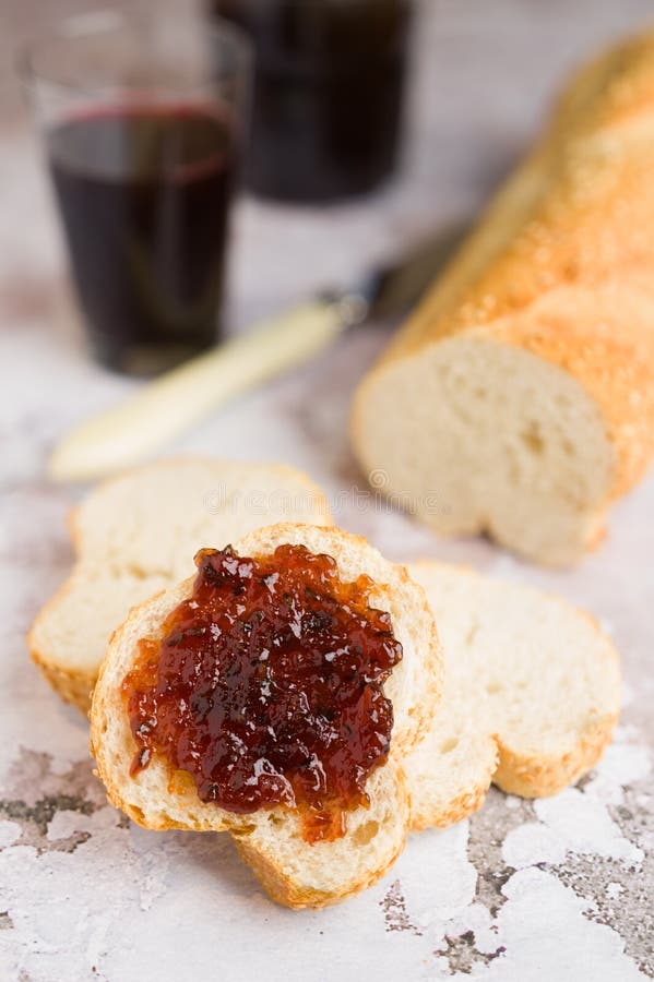 Bread with fruit jam stock image. Image of breakfast 136198217