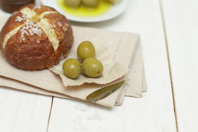 Bread and Green Olives Organic Food Stock Photo Image of herb