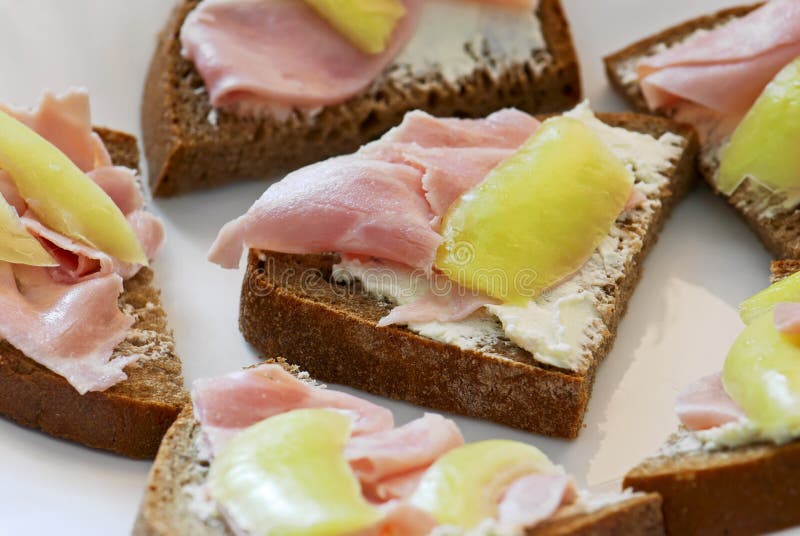 Bread with ham and peppers royalty free stock image Bread with ham and peppers royalty free stock image