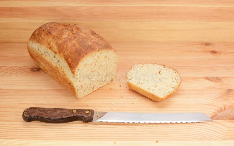 Bread Knife with Freshly Sliced Loaf of Bread Stock Image Image of