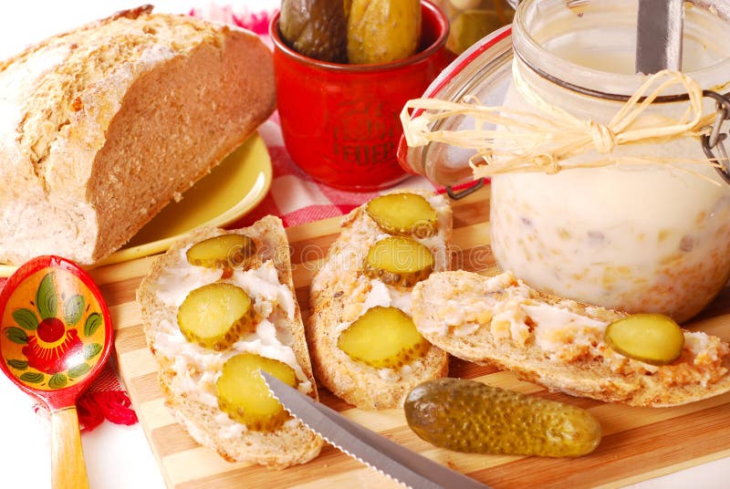 Bread with lard and gherkin