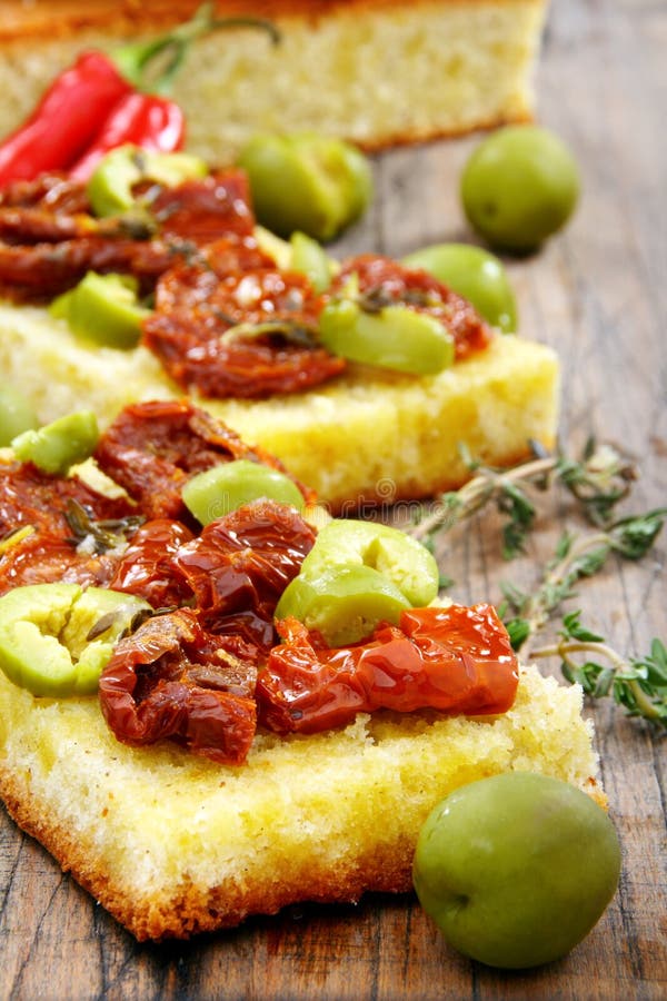 Bread with Olive Oil with Sundried Tomatoes. Stock Image Image of