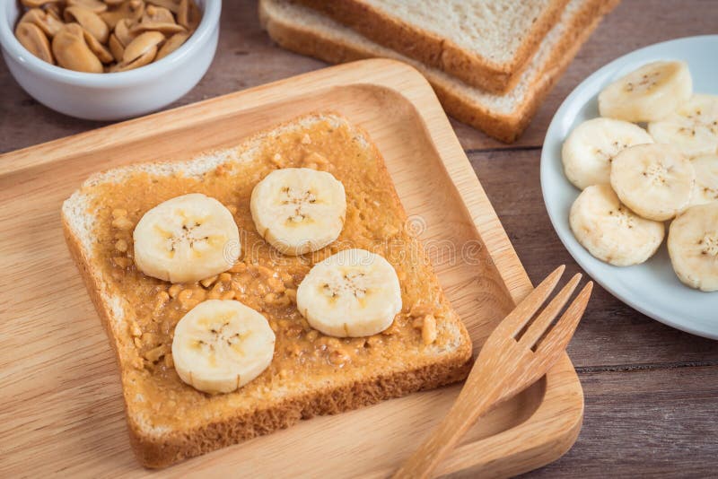 Bread With Peanut Butter And Banana On Plate Stock Photo Image Of Nutritious Meal