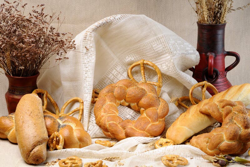 Bread and pretzel isolated stock image. Image of cereal 12098285