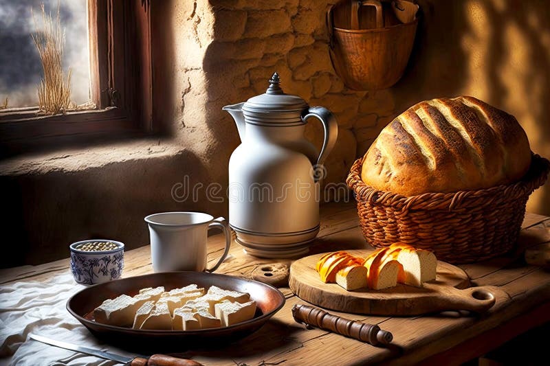 Bread Products Baked Bread in Kitchen Traditional Breakfast Food Stock