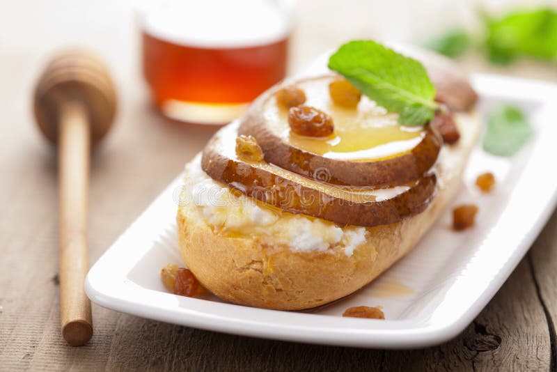 Bread with Ricotta Cheese and Pear Stock Photo Image of raisins, pastry 23592260