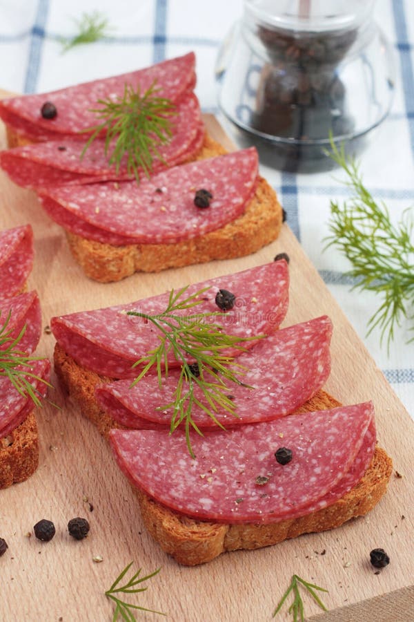 Bread and salami stock photo. Image of chopping, living - 23197018