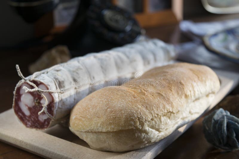 Bread and Salami for a Filled Roll Stock Image Image of milan, filled