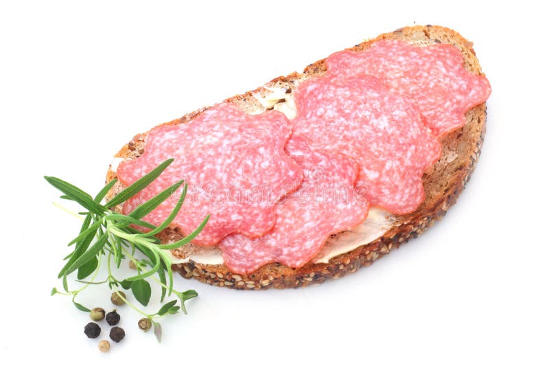 Bread and Salami stock image. Image of bread, white 162543743