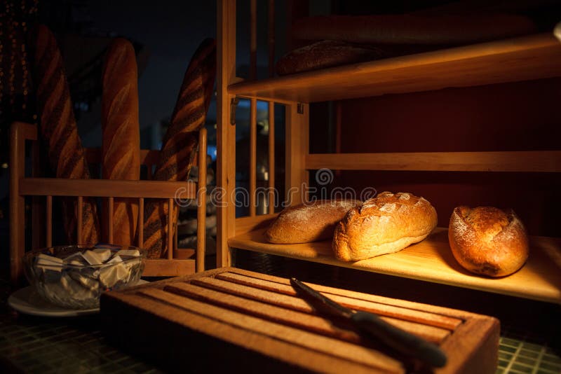 Bread Bar Station Buffet Catering, Closeup Assortment of Fresh Pastry