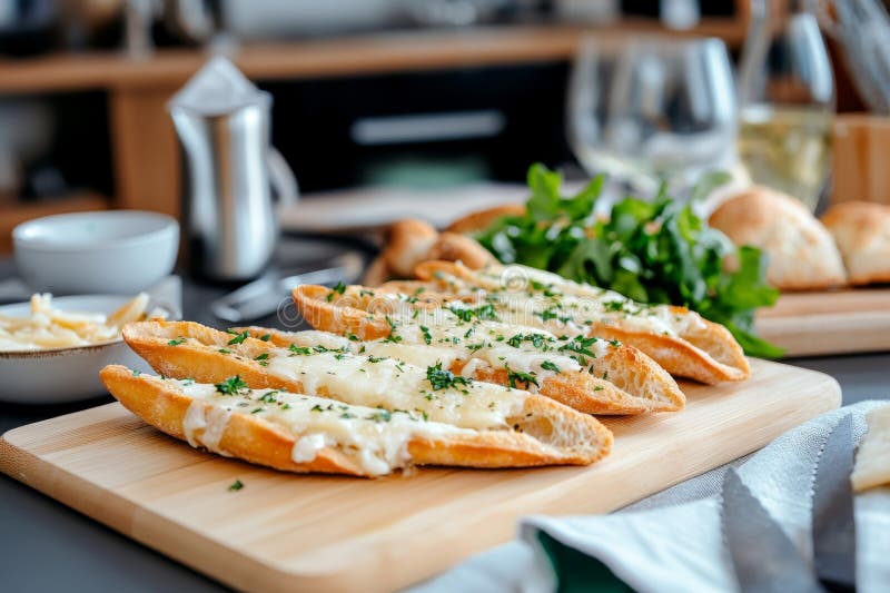 Bread sticks with cheese on the table stock illustration