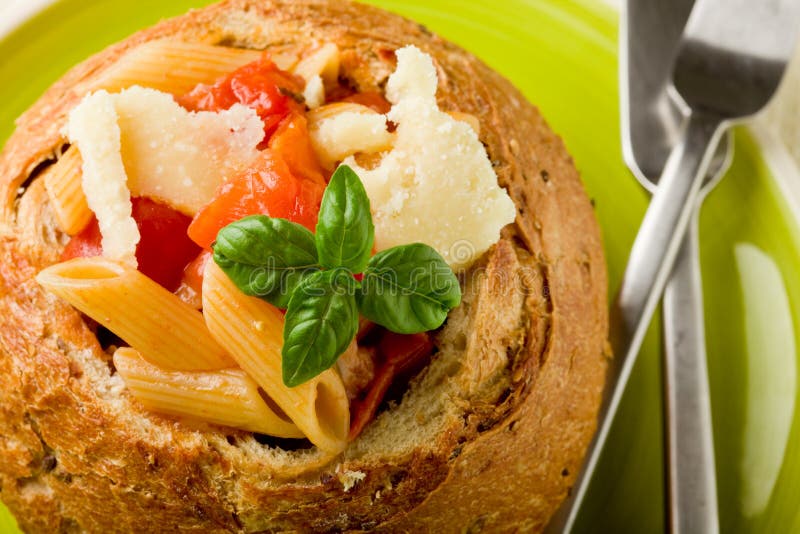 Bread stuffed with pasta stock image. Image of tomato 19546011