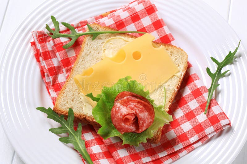 Bread with Swiss Cheese and Salami Stock Image Image of closeup