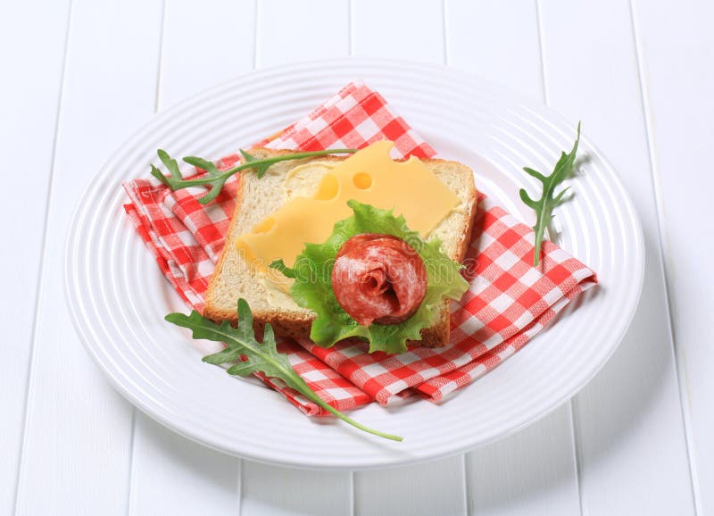 Bread with Swiss Cheese and Salami Stock Image Image of checked