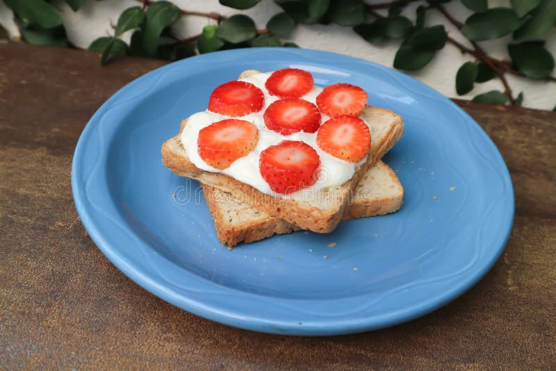 Toast with Whipped Cream and Strawberry Topping Stock Image Image of whipped, bread 210436143