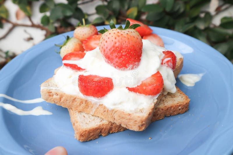 Bread, Toast with Whipped Cream and Strawberry Stock Photo Image of