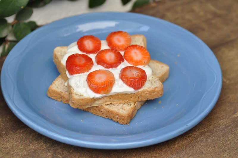 Bread, Toast with Whipped Cream and Strawberry Stock Photo Image of served, margarine 212539854