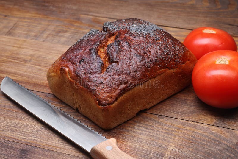 Bread with Tomatoes and a Knife Stock Image Image of knife, tomatoes