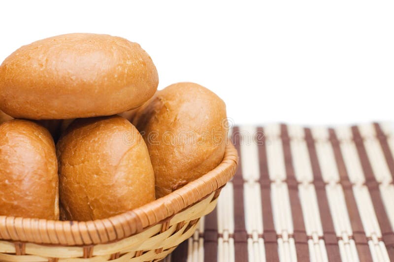 Bread in a wattled basket isolated on white