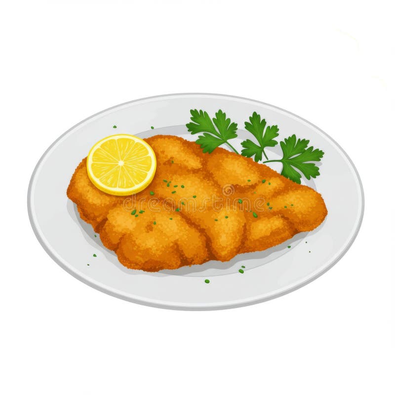 Breaded Chicken Dish met Lemon en Parsley royalty-vrije illustratie
