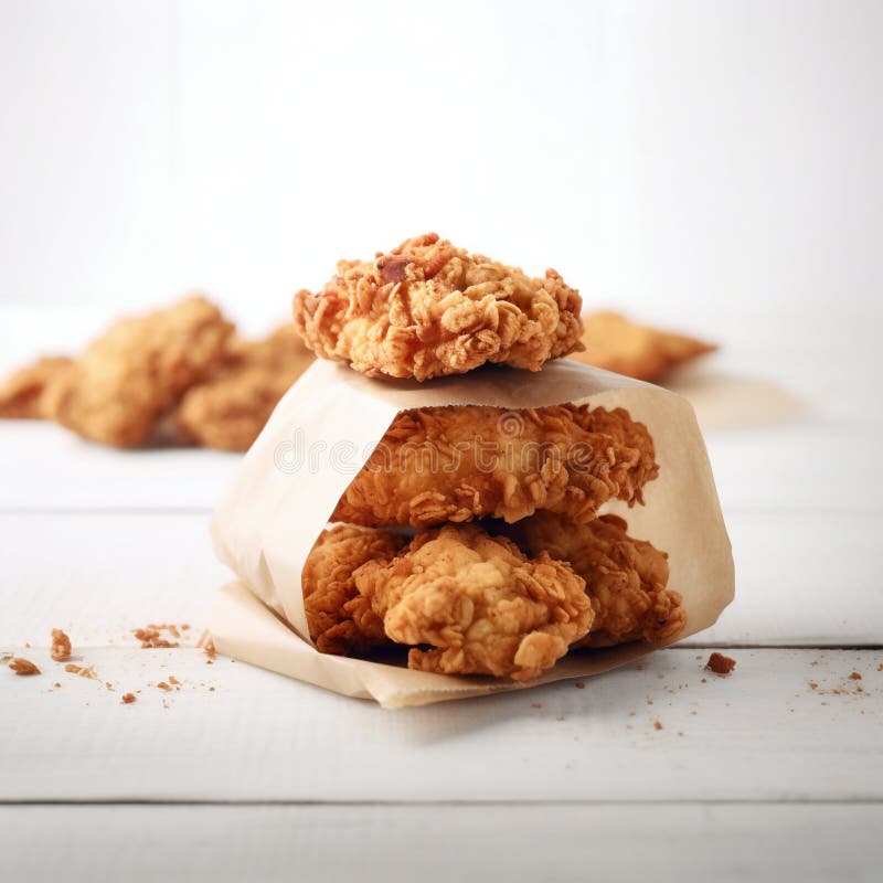 Breaded Chicken Pieces on White Background. Generative Ai Stock