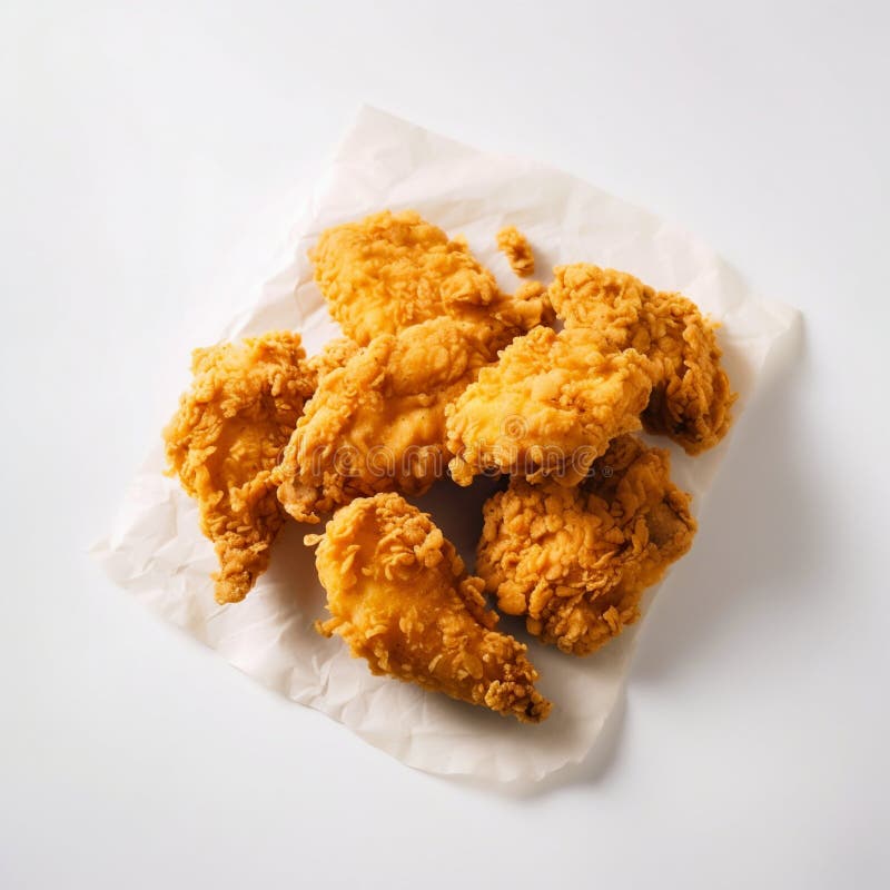 Breaded Chicken Pieces on White Background. Generative Ai Stock