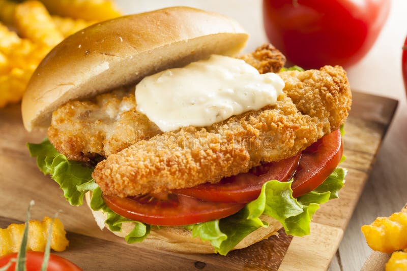 Breaded Fish Sandwich with Tartar Sauce Stock Image Image of meat