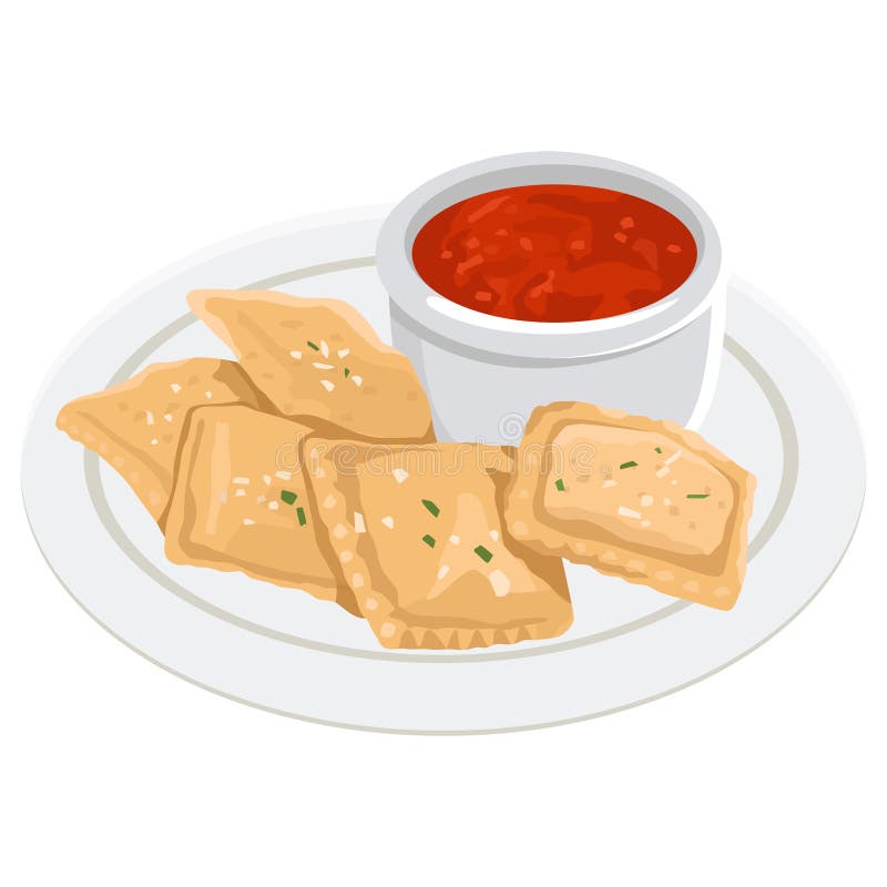 Breaded Fried Italian Ravioli With Hot Marinara Tomato Dipping Sauce