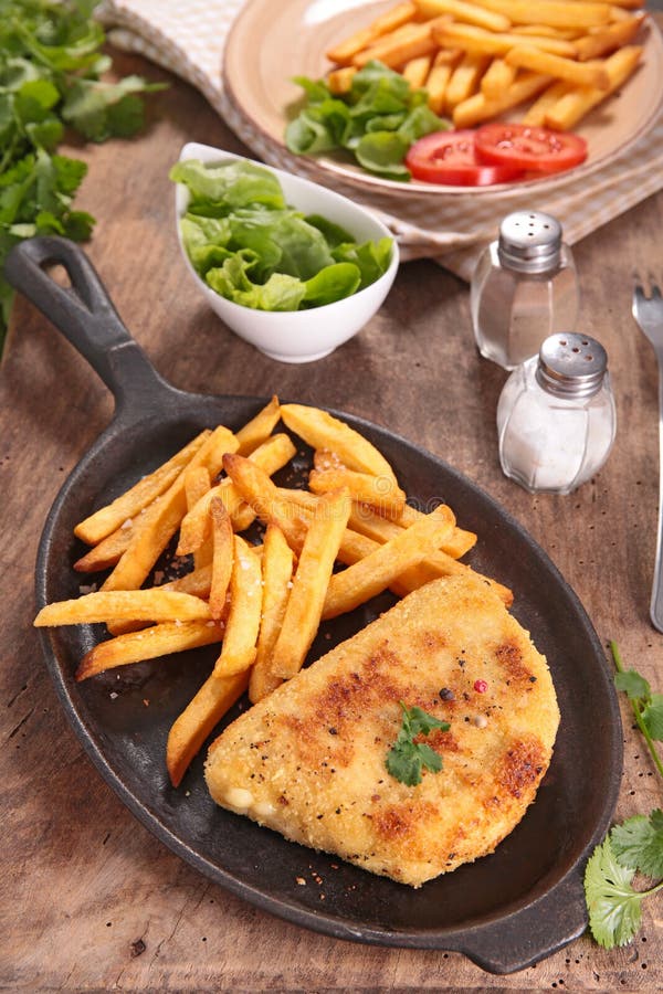 Breaded Meat and French Fries Stock Image Image of casserole, french