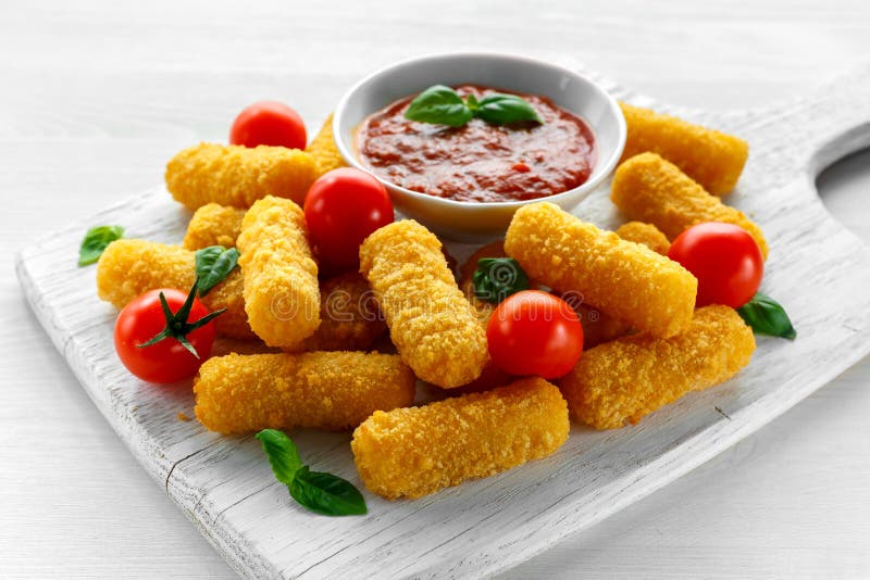 Breaded Mozzarella Cheese Sticks with Tomato Basil Sauce Stock Photo Image of delicacy