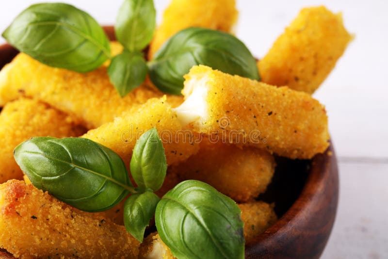 Breaded Mozzarella Cheese Sticks with Tomato Ketchup Stock Image