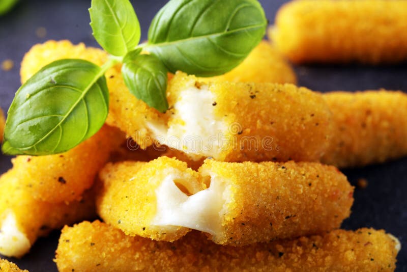 Breaded Mozzarella Cheese Sticks with Tomato Ketchup Stock Image