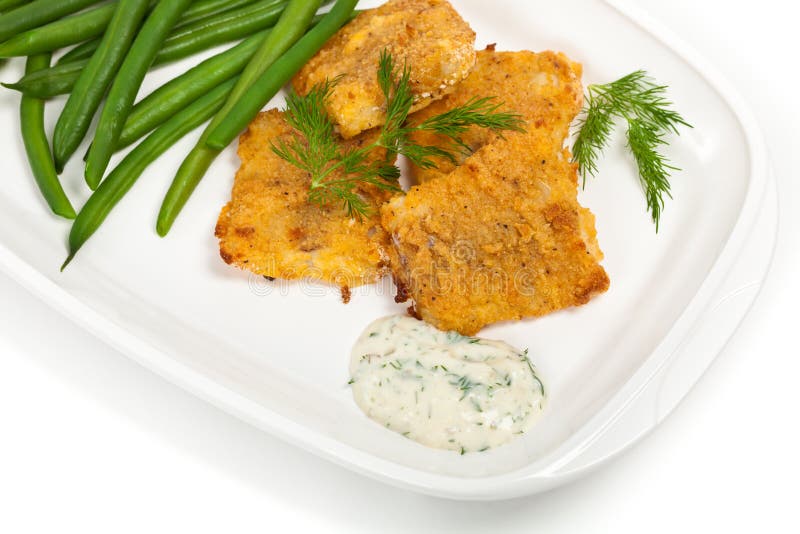 Breaded White Fish Fillets stock image. Image of beans 51306441