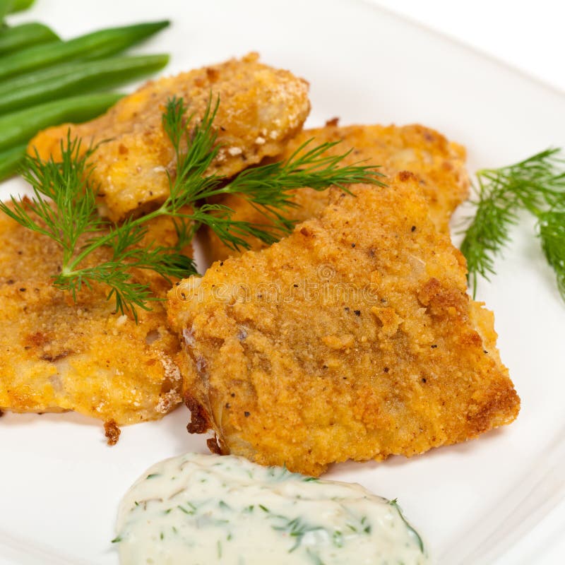 Breaded White Fish Fillets stock photo. Image of dill 51306442