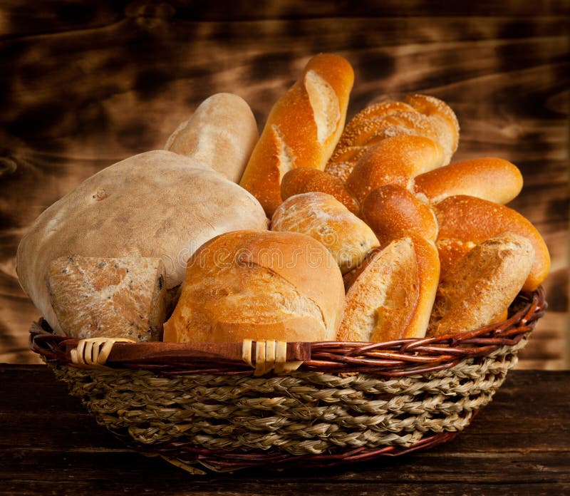 Variety types of bread on wood table. Bread types stock images, royalty-free photos and pictures