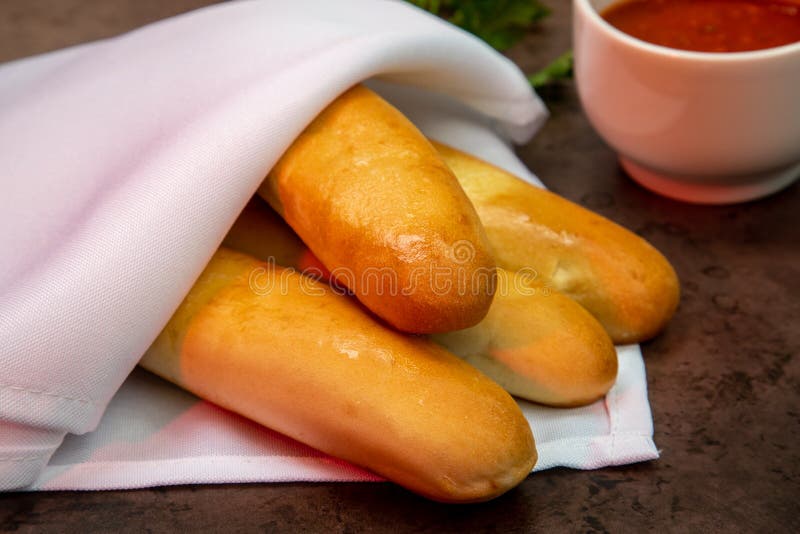 Breadsticks with Dipping Marinara Sauce Stock Image Image of cook