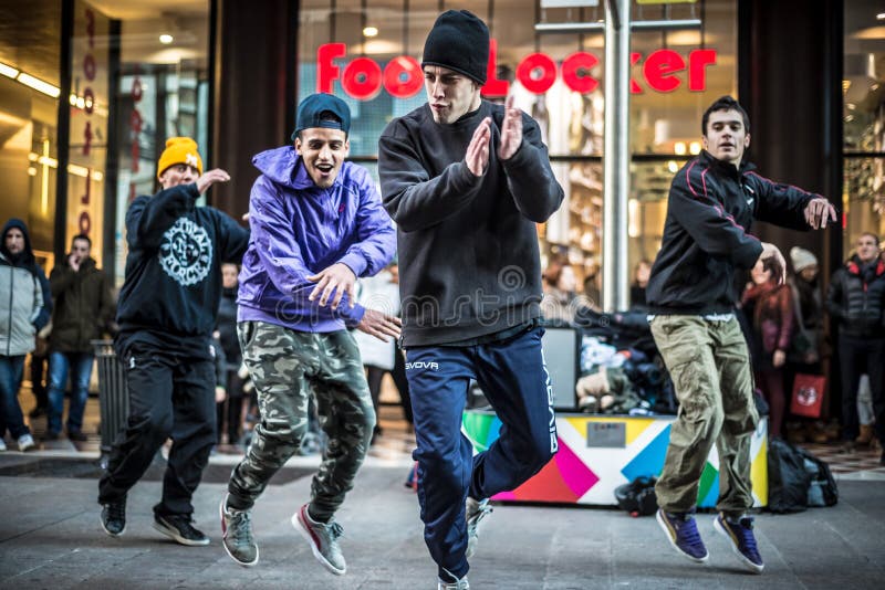 Breakdancer guys in Milan dancing in the street