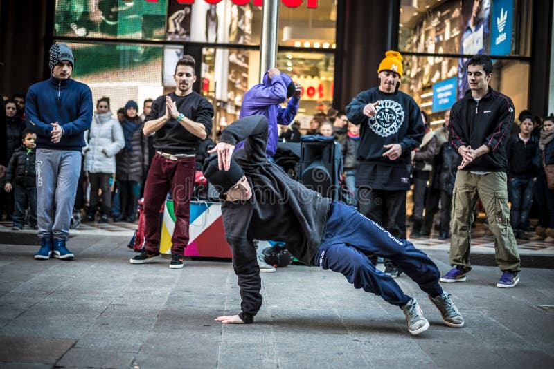 Breakdancer guys in Milan dancing in the street