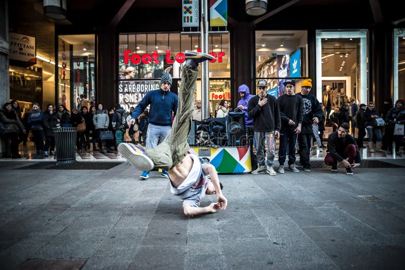 Breakdancer guys in Milan dancing in the street