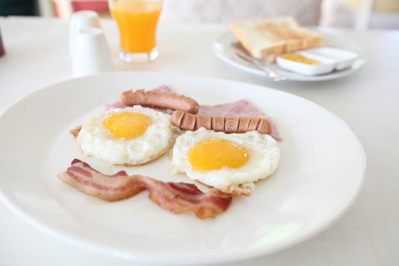 Breakfast with Bacon , Fried Egg and Orange Juice Stock Image Image