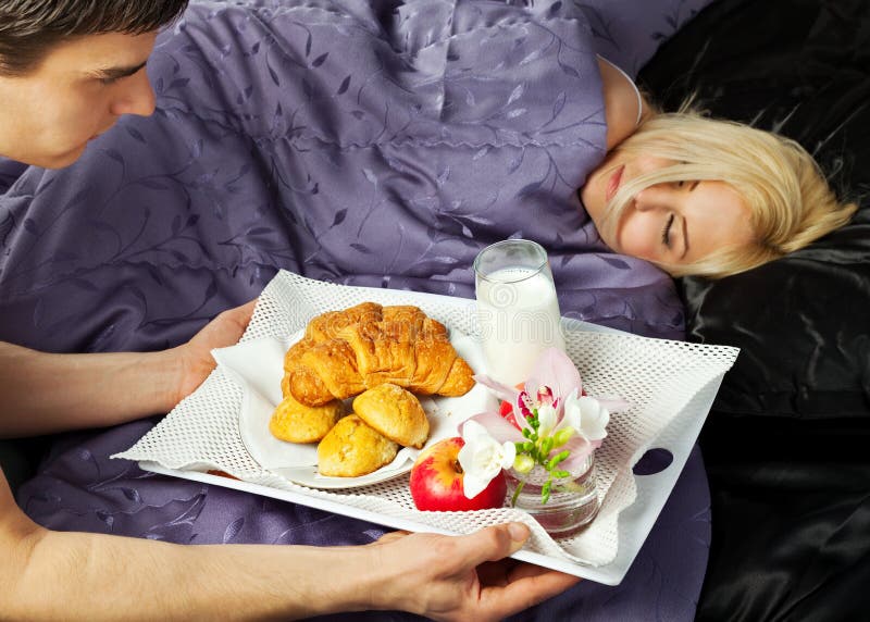 Breakfast in bed stock image. Image of blanket, flowers 13580371