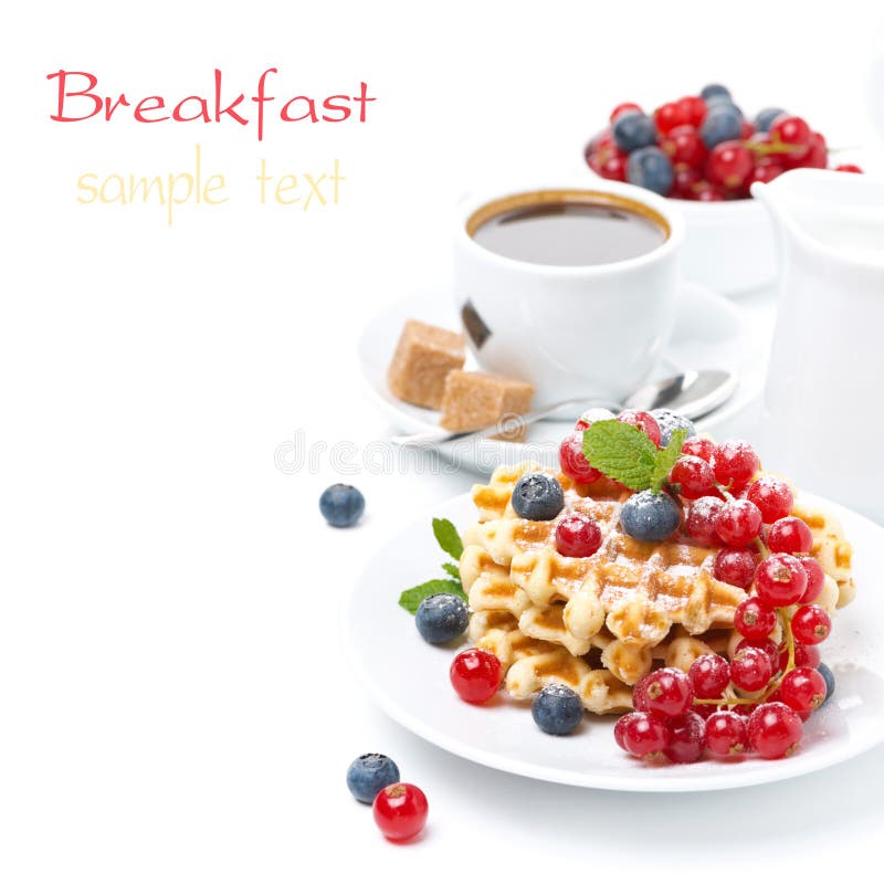 Breakfast with Belgian Waffles, Berries and Fresh Brewed Coffee Stock