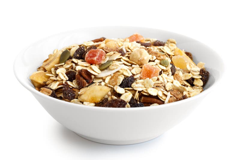 Breakfast Bowl of Fruit and Nut Muesli. Stock Image Image of diet, fruit 77175823