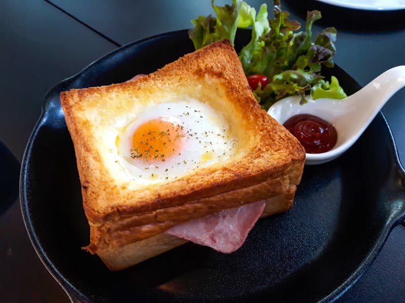 Breakfast - bread with egg stock photo. Image of bacon - 155201198